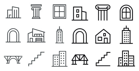 Architecture and building line icons set – outline, design, construction graphics