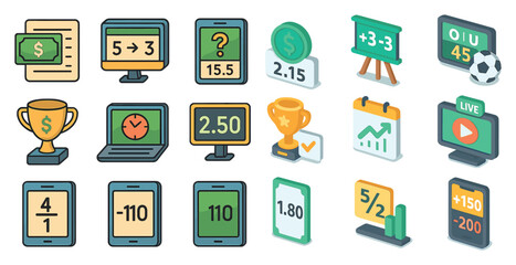 Math and education icons set &ndash; isometric, flat, school and learning symbols