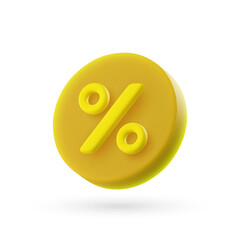3d vector round percent icon in cartoon minimal style.