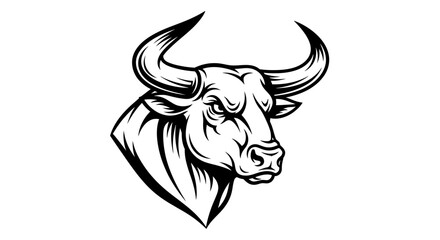 Powerful Black and White Bull's Head Illustration