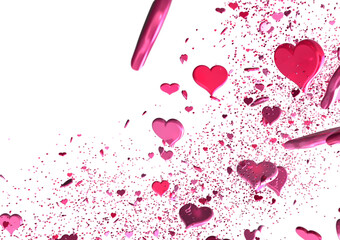 Love valentine background with red petals of hearts on transparent background