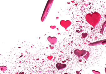 Love valentine background with red petals of hearts on transparent background
