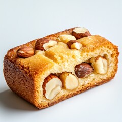 Single cantucci biscuit with a clean break in the center exposing the crunchy texture and nut pieces