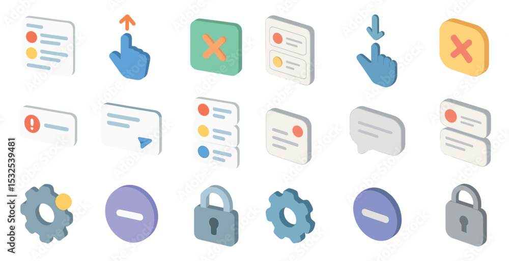 Poster user interface 3d icons set – flat, filled, web and app design symbols