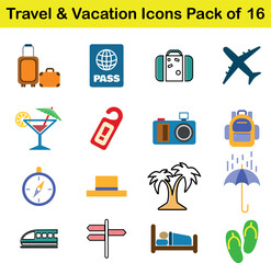 Flat travel icons for vacation planning and tourism apps