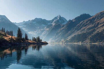 Scenic Mountain Lake with Peaceful Natural Surroundings