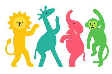 Abstract Playful Dancing Safari Animals Zoo