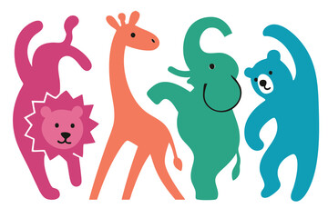 Abstract Playful Dancing Safari Animals Zoo