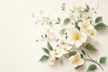 Obraz premium Elegant floral arrangement showcasing delicate white blooms and green foliage in a softly lit space