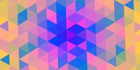 Abstract pattern seamless tessellation diamond and triangular shapes with soft pastels, prominent shades of pink, purple, and various blues. Suitable for backgrounds, digital art, or textile patterns