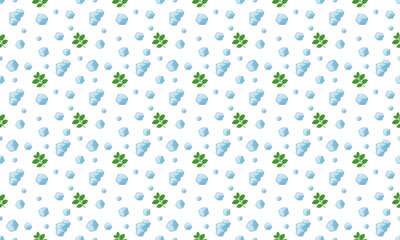 Seamless vector pattern of fresh mint leaf and ice cubes. Summer pattern on transparent background.
