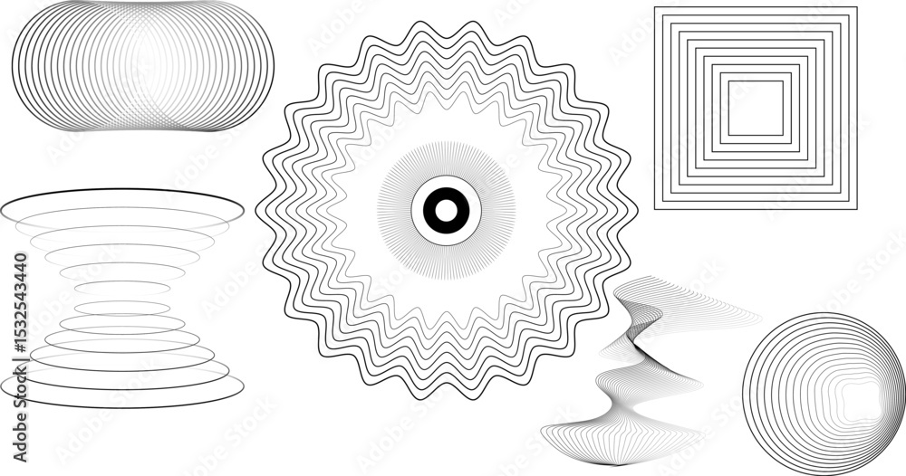 Fototapete abstract minimal element mid century vector set, pattern with circles, happy holidays card with mode