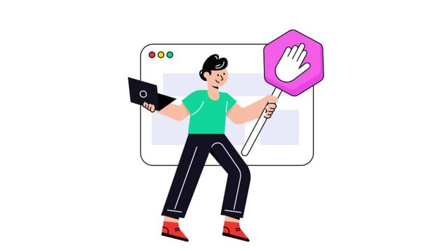 Ad Blocking Connection 2D Flat Animation. 