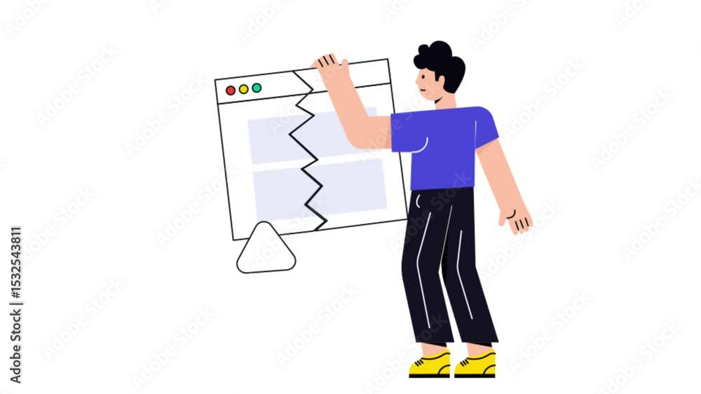 Poster broken website connection 2d flat animation.