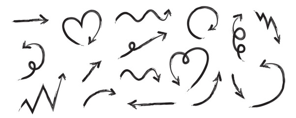 set of simple handdrawn arrows isolated vector illustration