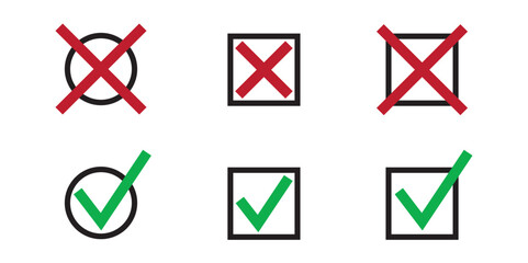 check mark and cross icon set isolated vector illustration