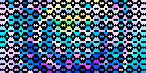 Vibrant Interlocking Geometric Pattern. Variations of hexagons and octagons blues, purples, pinks, greens, and yellows