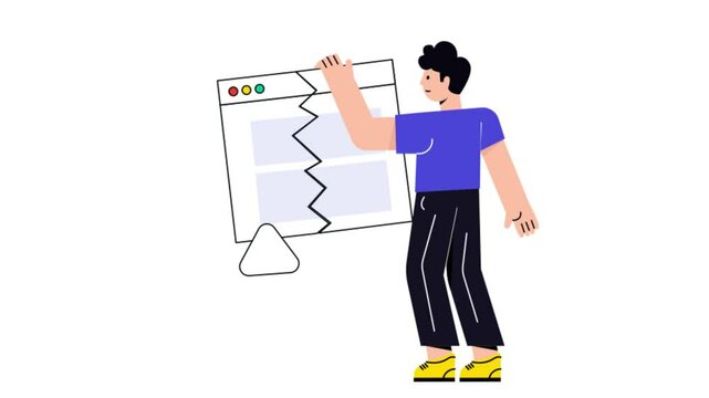 Broken Website Connection 2D Flat Animation. 