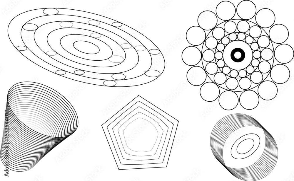 Poster abstract minimal element mid century vector set, pattern with circles, a simple coloring page with l