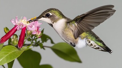 Fototapeta premium Close-up of a hummingbird feeding from a flower.