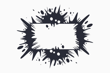 Abstract Splash Border with Dots and Spikes Rectangular Frame, Black and White