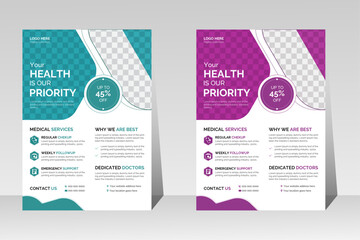 Corporate healthcare flyer design and modern colorful medical cover  page a4 poster design template for print.