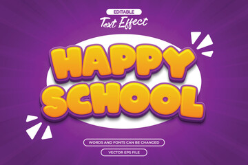 Happy school editable text effect with 3d cartoon text and purple background