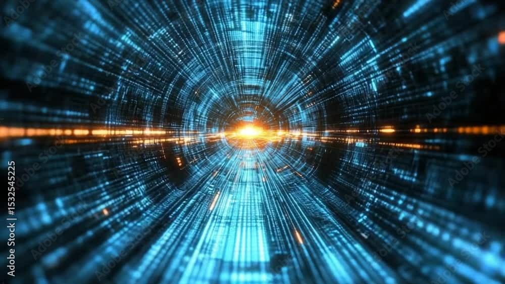 Poster abstract sci-fi technology tunnel with glowing particles for digital backgrounds
