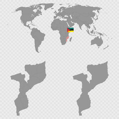 Mozambique Map Set with World Location.