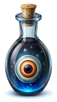 Potion with eye inside magical elixir bottle illustration