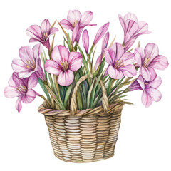 A Zephyranthes Flower Basket, watercolor painting vector, isolated on a white background.