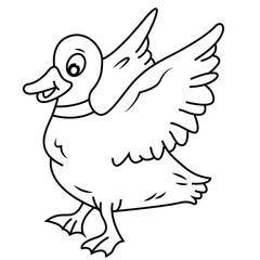 Cute cartoon hand drawn vector funny duck outline.
