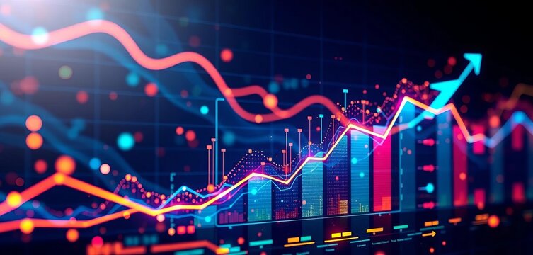 Abstract business growth chart with dynamic lighting and data effects,  dynamic,  visual