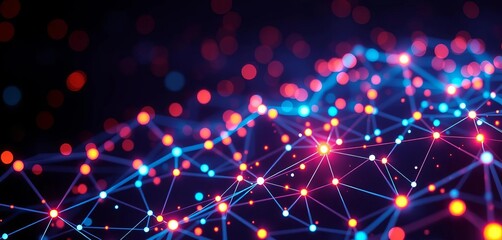 Abstract network nodes glowing, data streams flow,  network,  market analysis