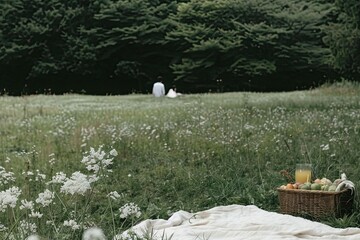 Cozy Summer Picnic in a Scenic Meadow With a Young Couple Enjoying Nature Generative AI