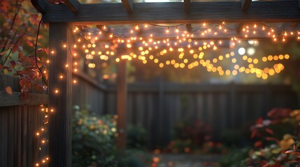 Obraz premium Autumn garden lights with pergola scene.