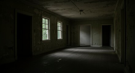 Abandoned hallway, gloomy interior