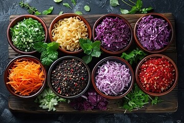 Vibrant Plant-Based Meal Arrangement on Rustic Wooden Table Generative AI