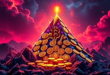 Bitcoin pyramid scheme graphic depicting rising crypto values,  cryptocurrency,  bubble