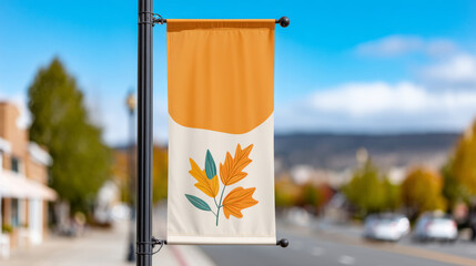 Vibrant street banner with autumn leaves celebrating pumpkin patch season