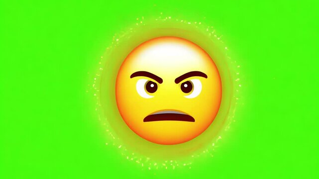 Angry emoticon glowing on green screen