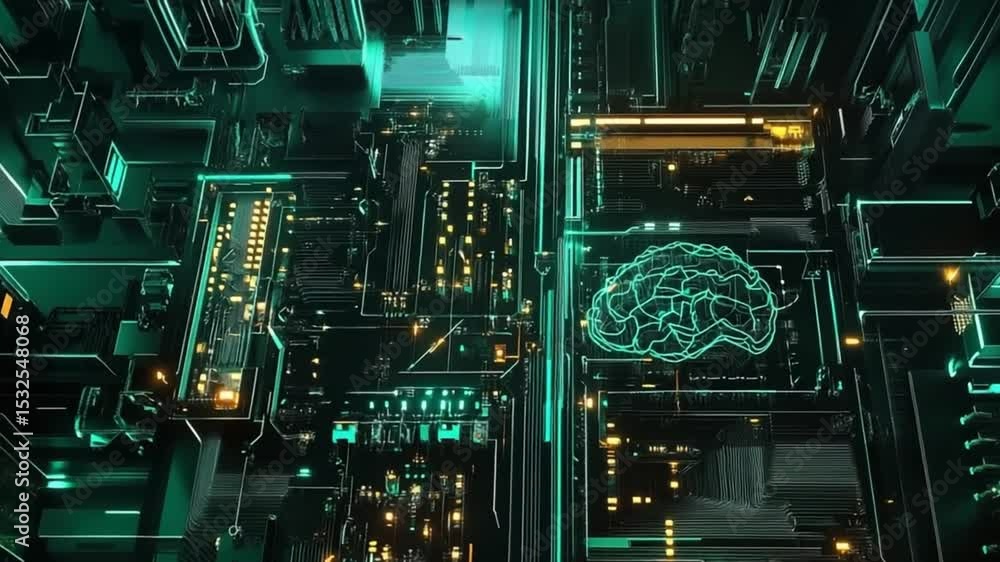 Poster abstract technology futuristic circuit board with digital brain animation concept