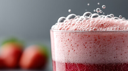 Berries and kefir foam rising in a glass for refreshing summer beverage design