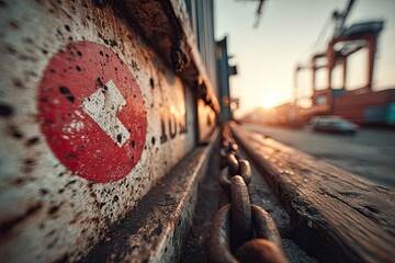 Red DOT Sticker Highlights Safety Concerns on a Step-Deck Trailer in Sunlight Generative AI