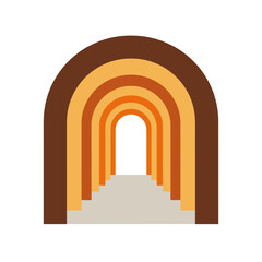 Fototapeta premium Abstract Retro Tunnel Archway with Brown and Orange Color Palette, Geometric Shapes and Graphic Design