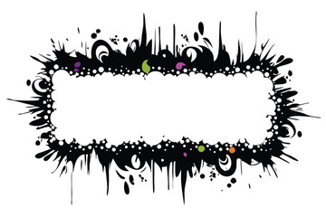 Abstract Border Black Ink Splatter, Dots and Curves, Accent Color Spots, Isolated