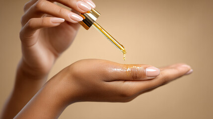 Luxurious argan oil dripping onto smooth skin for beauty and wellness