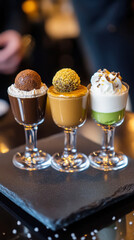 Assorted keto desserts on elegant tray highlighting rich chocolate and creamy flavors