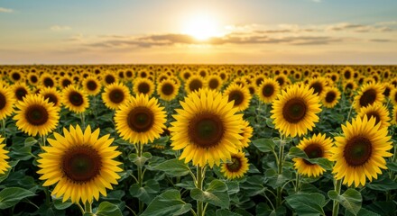 Sunflowers field at sunset