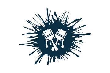 Artistic Paintbrushes Mark, Dark Blue Ink Splatter, White Background, Abstract Symbol